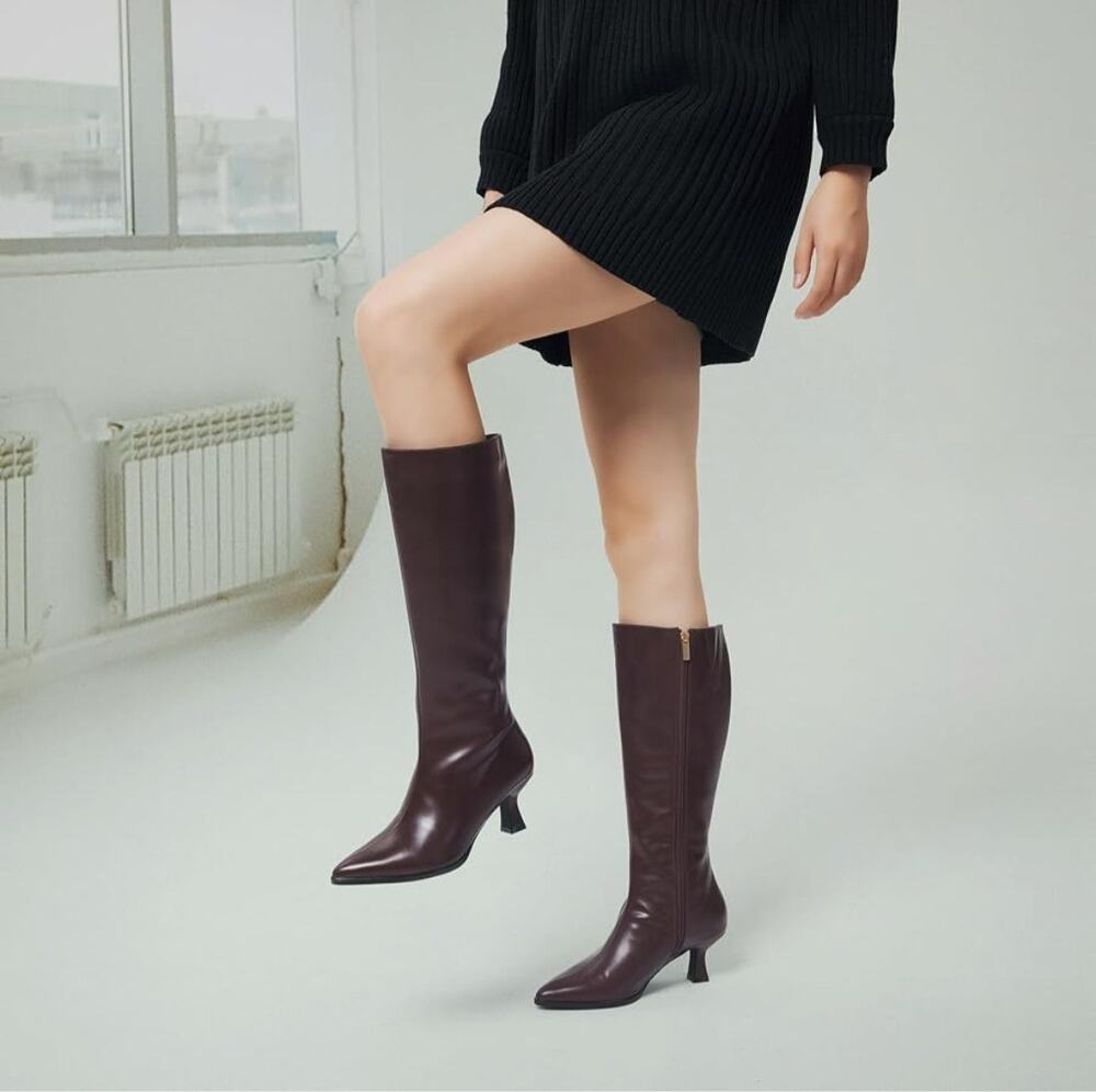 Fk. MSRP $70 NWB GENSHUO KNEE HIGH POINTED TOE KITTEN HEEL BOOTS ♡SIZE 8♡